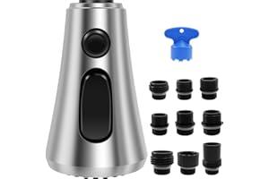 CWAGRQ Kitchen Tap Spray Head Replacement Brushed Nickel 3 Function Pull Down Spray Head Replacement Heable Kitchen Faucet 4.09x2.24x0.98inch Pull Down Faucet Sink Spray Nozzle with 9 Adapters