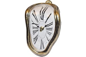 OHmaker Melting Clock Dali Melted Clock Gift Decor Art Inspired Wall Clock Twisted Shelf Hanging Surrealist for Decorative Shop Office Home Desk Roman Antique Gold