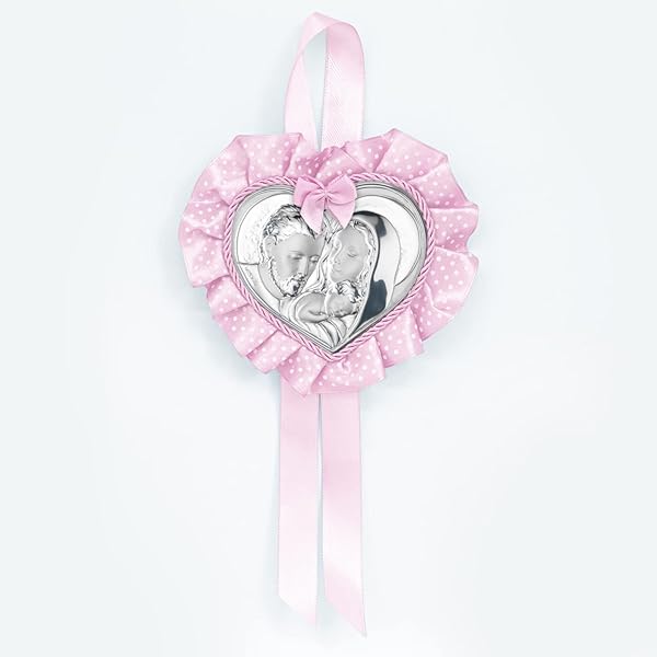 Medaglione Con Carillon Valenti - Sacra Famiglia Rosa, 10x9cm, Argento - Foto 9