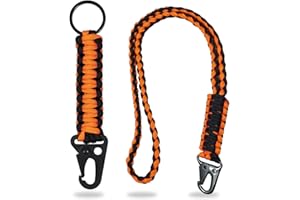 KIKI FANCY Strong Lanyard with Carabiner, Heavy Duty Paracord Lanyards for Neck Keychain Lanyard Key Rope Lanyard Neck Strap Braided for Keys ID Card Badge Holder Camera Phone Outdoor Activities(Black Orange)