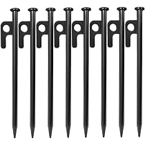 Lot De 4 Piquets De Tente 30 Cm – Acier Forgé Robuste, Tête Plate, Crochet Et Trou – Camping, Auvents, Bâches
