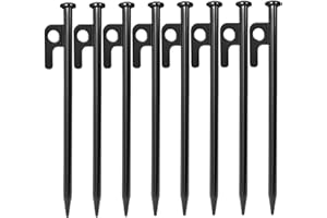 BOOSHMall 8 Pièces Piquets De Tente Robustes, Piquets de Tente en Acier Forgé, 20 cm Sardines Camping avec Crochet Clous de Fixation Sol Dur pour Tente Tarp Plage Jardin