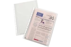 ELBA Favorit 100080753 Buste Foratura Universale con Soffietto, Formato Interno 21 x 29.7 cm, Finitura Buccia d'Arancia, Adatte per Fogli A4 e per Archivio Quotidiani, Confezione da 10 Pezzi, Trasparenti