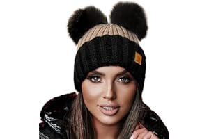 4sold Miki Donne Winter Cappello Invernale Beanie Lavorato a Maglia in Lana con Doppio Pom Pom cap Ski Snowboard Bobble