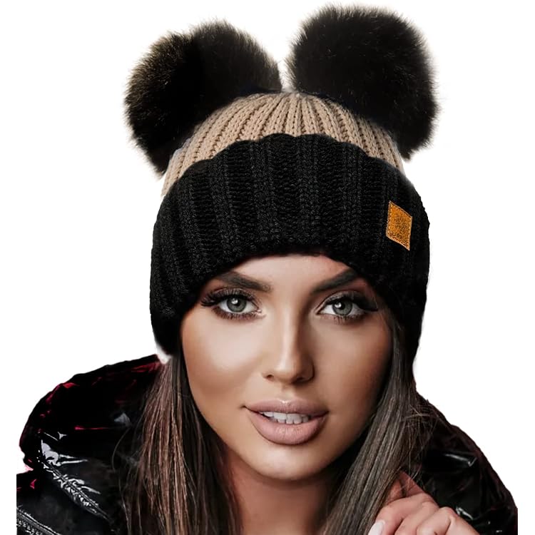 Bonnet D'hiver Femme Avec Pompon - Tricot épais Doublé Polaire, Confortable Et Chaud Pour Les Journées Froides