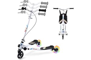AOODIL Swing Scooter for Kids, 3 Wheels Foldable Wiggle Scooter Push Drifting with Adjustable & 2 Rear LED Wheels Kicks Scooter for Boys and Girls Ages 3-8