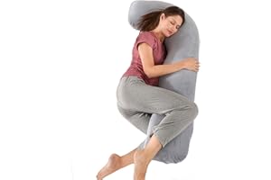 SHANNA Almohada Embarazada Dormir, Sleep Confort Almohada, Forma de J Almohada de Lactancia Corporal, Almohada Apoyo y Cuerpo Completo para Eembarazo con Funda de Extraíble Lavables, 65 x 125 cm Gris