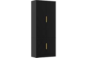 UEV Credenza Cucina Alta 150CM Design Diamante, Armadietto Highboard con 4 Ante, Grande Spazio di Archiviazione, Armadio Buffet Cucina Sicuro con Design Antiribaltamente, 60 x 30 x 150 cm, Nero