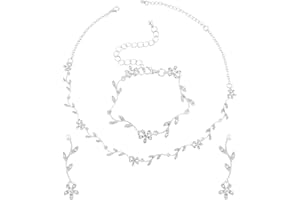 Yolev Bridal Jewelry Set Crystal Necklace Earrings Bracelet Wedding Rhinestone Choker Necklace for Brides Bridesmaid Jewelry