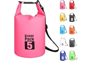 MORAINJAY 5L Rose Red Dry Bags, Waterproof Bag with Long Adjustable Shoulder Strap,Large/Small Capacity 2L 5L 10L 15L 20L 30L Dry Sack for Outdoor Camping,Rafting,Swimming,Boating,Surfing