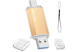 FINEWISH Memoria USB C 128GB, Tipo C USB 128gb 2 en 1 OTG Pen Drive 128gb Portátil USB 3.0 Memory Stick para PC, Tabletas, Macbook, Smartphones y Otras Dispositivos USB o Type C (Oro)