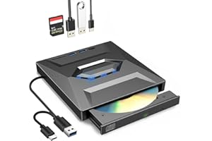 WORHUDY External CD/DVD Drive with SD/TF Card Slot - USB Ports, High-Speed Data Transfer, and EAD Voltage Stability - Compatible with Windows, MacOS, Vista and Linux for Laptop/PC
