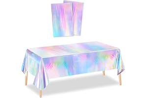 TAIYYI 2 Stück Laserholografische Tischtuch Rechteckige Wasserdicht Tischdecke Regenbogen Plastik Tischdecken Tischdecke aus Silberfolie für Party Dekoration Grillparty Familientreffen (137x274cm)