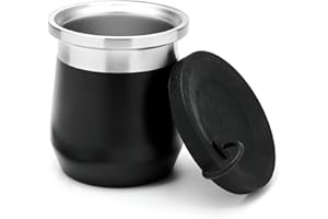 balibetov Yerba Mate Gourd kubek Yerba Mate ze stali nierdzewnej o pojemności 266 ml z izolacją z podwójnymi ściankami, antypoślizgowy spód, odporna na zalanie silikonowa pokrywka - Mate Argentino