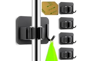 Ataraxia Home - Set di 4 Portascope da Muro - Portascope Salvaspazio, Porta Scope Parete Esterno e Interno, Appendi scope a muro adesivo - Ganci Porta Scope da muro Attacca Scope (Nero)