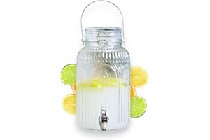 PZL CONCEPT Distributeur Boisson avec Robinet 4 L - Fontaine à Eau et Cocktail - Design Décoré - Bol à Punch - Jarre en Verre pour Limonades - Bonbonne - Bocal pour Sublimez vos Fêtes et Anniversaires