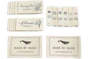 Zasvec 42 Stück Handmade Label zum Annähen aus Stoff Label Nähen Handmade Etiketten Einnähen Textiletiketten Handmade Stoffetiketten Handmade Stoff Labels Beige