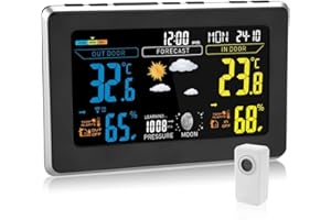 Qxmcov Stazioni Meteo Wireless con Ampio Schermo LCD Display, Digitale Stazione Meteorologica con Sensore Esterno, Stazione Metereologica con Temperatura umidità Previsioni di Tempo Sveglia