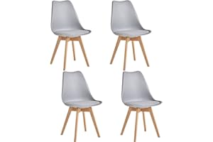 JZGORC Juego de 4 Sillas de Comedor, Sillas de Cocina Nórdicas, Sillas de Oficina con Patas de Haya Maciza para Dormitorio, Sala de Estar, Cocina - Gris