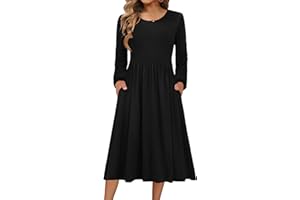 Zeagoo Womens Winter Midi Dress Casual Long Sleeve Dresses Crew Neck Knitted Dresses Ladies Tunic Dress with Pockets