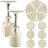 Senhai 2 uppsättningar Mooncake Mould Press 50 g med 11 frimärken, blommor och triangelform dekorationsverktyg för bakning gö