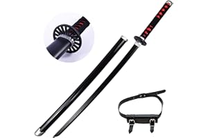 LIUD Tanjiro Samurai Sword Set Katana Sword Wood Demon Slayer Cosplay Tanjiro Halloween Prop Demon Slayer Sword Anime Fans Xmas Birthdays Gifts Wooden Sword Collectibles/ 41 Inch