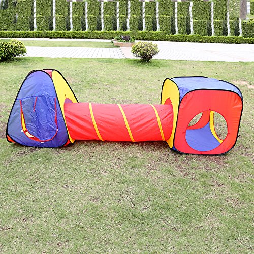 Kids Paly Tent tunnel Set,Zipom 3 in 1 Pop Up Children Play Tunnel Tent House with 1 Tunnel, 2 Tents and Zipper Storage Bag for Girls & Boys Indoor and Outdoor Garden Use