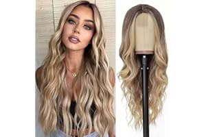 KKTONGXI Pelucas Rubia Largas Onduladas de Marrón a Rubio para Mujeres Peluca Ombre de Pelo Sintético Natuaral Peluca, Pelucas Naturales Encantadoras para Halloween/Navidad