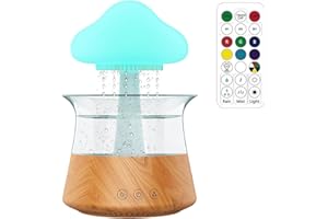 GORWOCO8 Rain Cloud Humidifier Water Drip with Remote Controller 7 Light Colours Timer 3 in 1 Aroma Diffuser Multifunctional Mushroom Rain Lamp Humidifier for Relaxing Sleeping(wood)