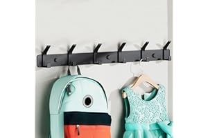 QMAHA Coat Hooks Wall Mounted, Heavy Duty Coat Racks With 6 Hooks, Modern Hanger Rack for Hanging, Rustproof Clothes Hooks for Bedroom Office Entryway (Black)