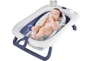 Sinbide 2 in 1 multifunktionale Babybadewanne, Groß Faltbare Babybadewanne mit Badewannensitz, rutschfeste Badewanne mit Haltegriffen, Baby sitzend liegend Badewanne, Geschenke für Kleinkinder (blau)