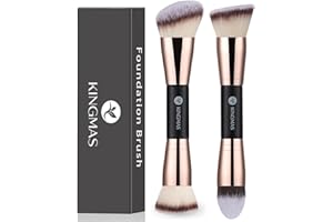KINGMAS Foundation Makeup Brushes, 2Pcs Premium Double-Ended Makeup Brush (Flat/Angled/Angled Round/Tapered Top) for Buffing Liquid, Cream, Powder, Blending Face Brush