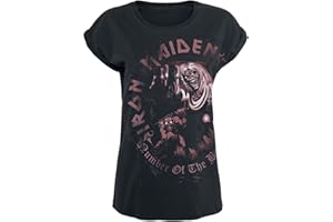 Iron Maiden Number of The Beast Femme T-Shirt Manches Courtes Noir/Effet usé Regular/Coupe Standard