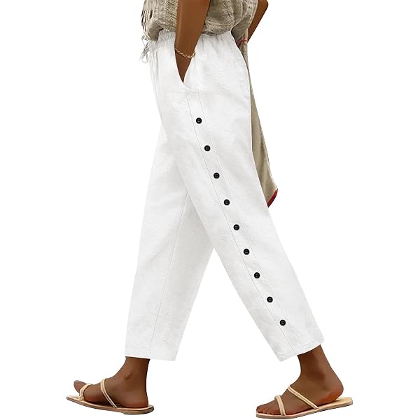 Yekdmxop Pantaloni Donna Eleganti Estivi Cotone E Lino Curvy Pantaloni 7/8 Larghi Vita Alta Casual Morbidi Pants a Palazzo Comodi Spiaggia Pantalone con Tasca Baggy Leggeri Sportivi Offerte 2025