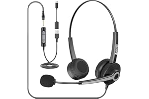 Voistek Auriculares con micrófono: auriculares estéreo con cancelación de ruido para oficina, centro de llamadas y reuniones en línea (USB/3,5 mm/USB-C compatible con PC, Skype, Zoom, equipos y