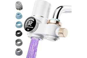 BUILRAND Water Filter Tap with Real-Time Lifespan LED Display UV Light Digital Filter Faucet for Kitchen Sink Water Purifier Tap with 2 Filter & 6 Adapters Suitable for Faucets with Diameter 15-25mm (White)