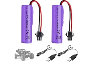 SKIKHN 2 Stück 1000mAh 3.7V RC Akku, Wiederaufladbare Lithium-Batterien mit UBS Ladekabel SM-2P Stecker, Universal Li-Ion Battery Compatible Für RC Fahrzeuge, Boote, Panzer, Auto, Roboter, Stunt Car