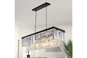 ‎WELLMET Wellmet Deckenleuchte moderne Kristallleuchter deckenlampen, 9-Licht 85cm-Länge Deckenleuchte groß elegant Deckenlampe rechteckig Lüster Wohnzimmer Esszimmer Kücheninsel Beleuchtung