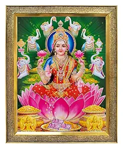 Koshtak laxmi/Lakshmi MATA on Lotus Photo Frame with Unbreakable Glass for Wall Hanging/Gift/Temple/puja Room/Home Decor and Worship