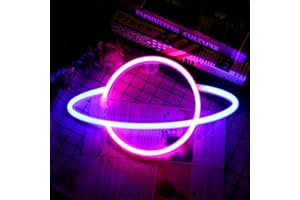 YUNYODA Planet Neon Light, Blue Pink Planet Neon Signs Light Up Art Wall Decor Light-Waterproof LED Night Light – Lampe Planet batteriebetrieben oder USB für Party Geburtstag Weihnachten Kinderzimmer