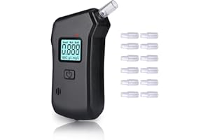 Yomshi Breathalysers, Professional Grade-Accuracy Alcohol Breathalyzer with LCD Digital Display, Upgraded Personal Alcohol Tester Includes 12 Mouthpieces for Home Party Use Black