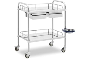 Steinberg Systems SBS-LF-135 Chariot médical INOX 2 tablettes de 61 x 40 x 13 cm - 2 tiroirs 20 kg Chariot médical avec tiroir
