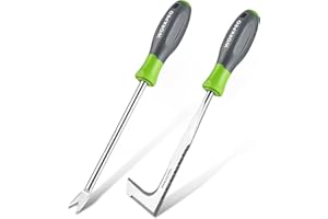WORKPRO Desherbeur Manuel 2 Pièces, Couteau Désherbeur, Désherbeur Manuel en Acier Inoxydable avec Poignée Plastique, Arrache Mauvaise Herbe, Outil Désherbage pour Jardin
