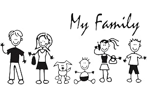 Orogoo Adesivi familiari per Auto - Stick Figure Famiglia Decalcomanie,My-Family Stick Figure Family Bumper Sticker Decal per Auto, Camion, finestre, Laptop