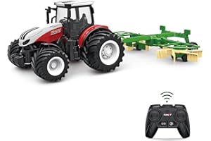 fisca Tracteurs RC avec labour râteau 2,4 G 1:24 télécommandé, camion de ferme radiocommandé, tracteur agricole avec lumière et son