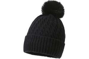 MUNSKT Damska zimowa czapka beanie, ciepła gruba czapka z dzianiny z termiczną podszewką z polaru, czapka z pomponem na zewnątrz, narciarska, warstwa termiczna, wełniane czapki, damskie czapki zimowe,