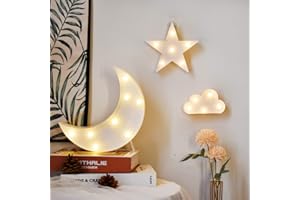 GUOCHENG Moon Star Cloud Night Light Set Battery Operated LED Marquee Sign Decorative Night Table Lamps for Baby Children Bedroom Nursery(White)