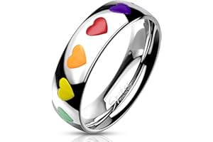 Bungsa Anello Con cuori colorati Argento Acciaio inossidabile Donna