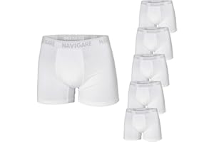 NAVIGARE UNDERWEAR 6 Boxer Uomo Navigare Cotone Elasticizzato con Elastico Esterno Bianco Art.573/E