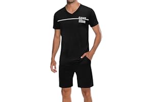 Marvmys Ensembles de Pyjama Homme Court Coton Été Col en V Vetements Nuit Manche Courtes Short S-3XL